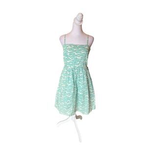 LL Bean Signature Bird Print Cotton Sun Dress Womens Size 4 NEW Aqua White